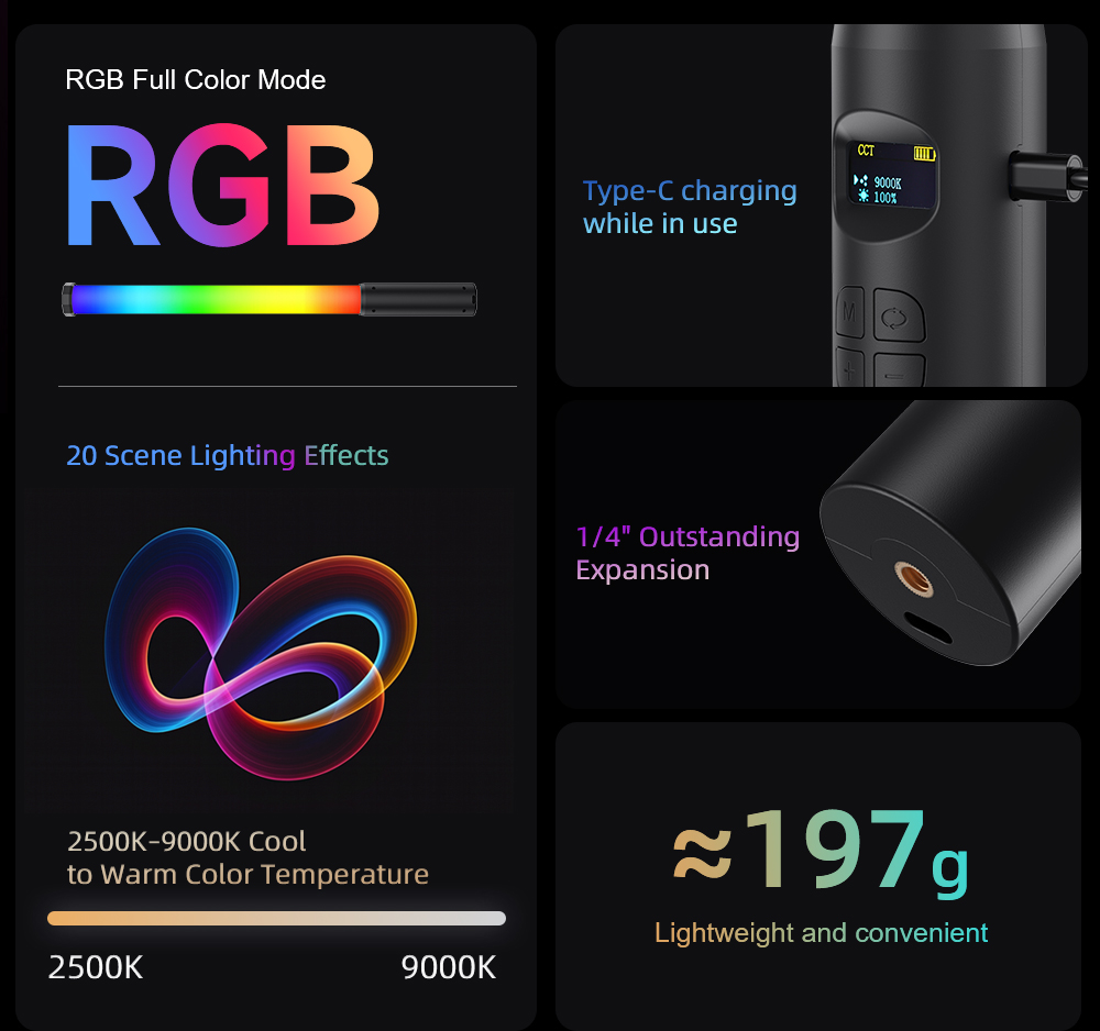 LUXCEO P300 RGB Tube 5W 380LM  - Torjim Rgb Photography Video Lighting 评论和价格