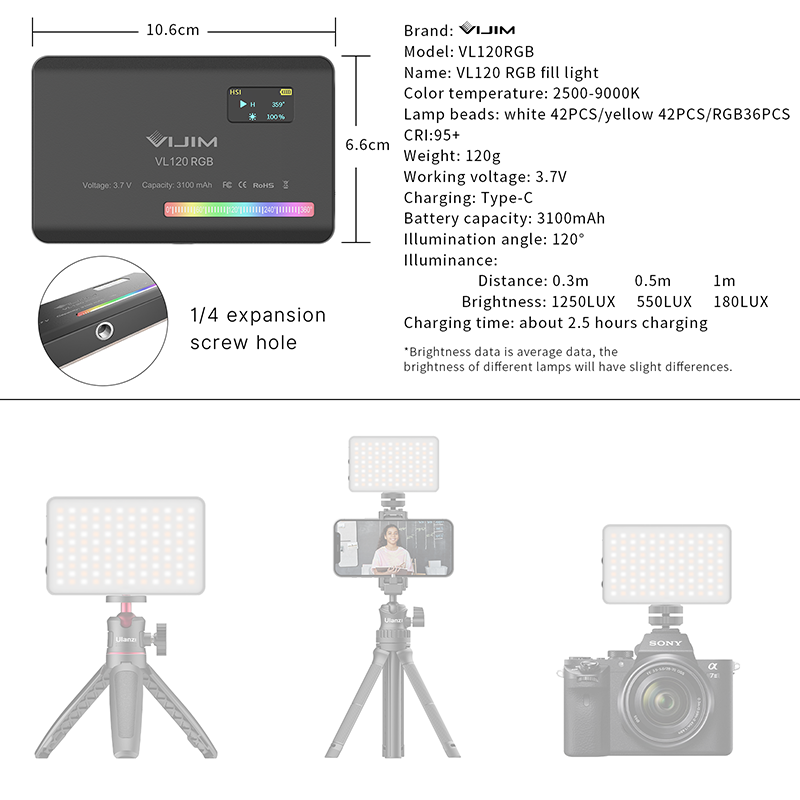 Ulanzi VL120 RGB Camera Video  - Photography Lighting Rgb 评论和价格